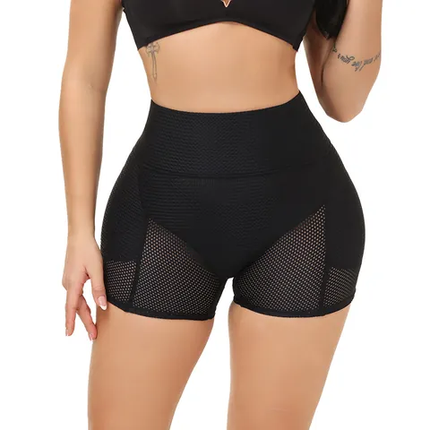 Women High Waist Tummy Control Shapewear Hip Lifting Mesh Breathable Padded Butt Lifter Boyshorts Nylon Spandex Underwear