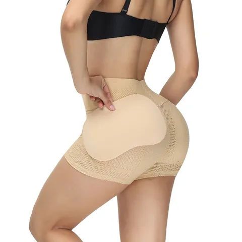 Women High Waist Tummy Control Shapewear Hip Lifting Mesh Breathable Padded Butt Lifter Boyshorts Nylon Spandex Underwear