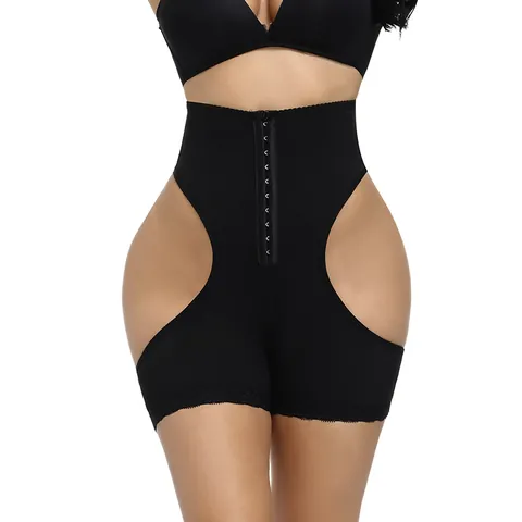 Women Plus Size High Waist Tummy Control Shapewear Panties Butt Lifting Hollow Out Lace Trim Body Shaper With Row Hooks Bottom