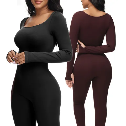 Women Long Sleeve Bodysuit Shapewear Nylon Tummy Control Butt Lifting Seamless Body Shaper One Piece Slimming Underwear