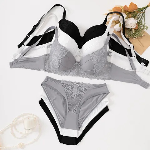 Women Sexy Lace Bra And Panty Set Floral Embroidery Push Up Lingerie Set Comfortable Breathable Lingerie For Lady