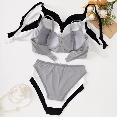 Women Sexy Lace Bra And Panty Set Floral Embroidery Push Up Lingerie Set Comfortable Breathable Lingerie For Lady