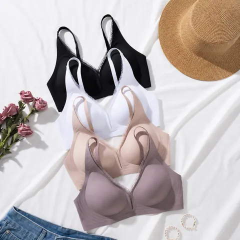 Dames Naadloze Kant Bh Uit Eén Stuk Jelly Strip Zachte Ondersteuning Draadloze Bh Push Up Minimizer Bralette Dagelijks Ondergoed Top
