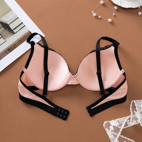 Women's Sexy Lace Patchwork Push Up Bra Comfortable Breathable Nylon Underwear With Adjustable Straps Stylish Lingerie For Daily Wear