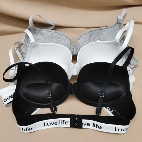 Women Sexy Glossy Push Up Bra With Letter Print Elastic Band Simple Fashion Cotton Underwear Seamless Lifting Top For Daily Wear
