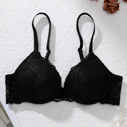 Women's Sexy Floral Lace Push Up Bra Breathable Adjustable Straps Thin Mold Cup Underwired Lingerie For Daily Comfort