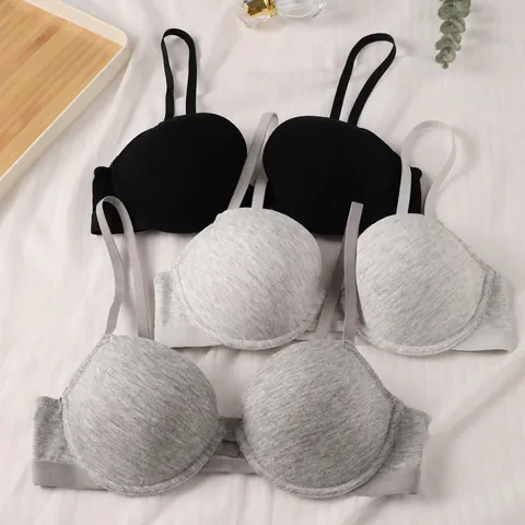 Women's Push Up Bra Adjustable Seamless Cotton Lining Breathable Solid Color Heather Texture Underwear For Daily Comfort Top