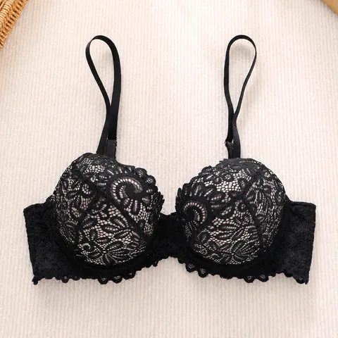 Französischer Stil Damen Sexy Spitze BH Polyamid Elasthan Push-Up Seitenstütze Top Atmungsaktive Stickerei Lingerie Bügel BH