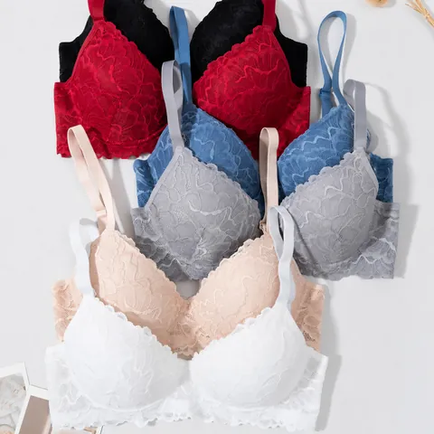 Women Sexy Lace Push Up Bra Nylon Polyamide Underwired Floral Embroidered Adjustable Lingerie Top For Women Everyday Wear