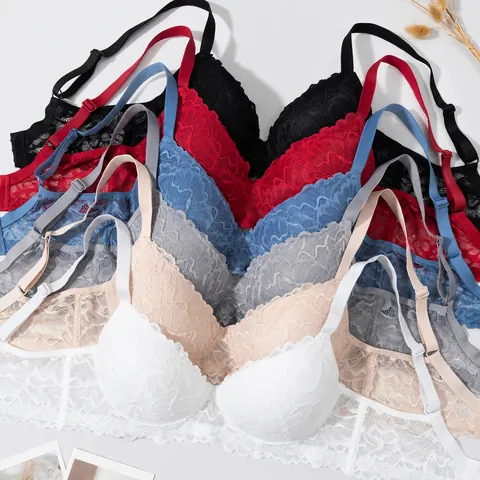 Women Sexy Lace Push Up Bra Nylon Polyamide Underwired Floral Embroidered Adjustable Lingerie Top For Women Everyday Wear