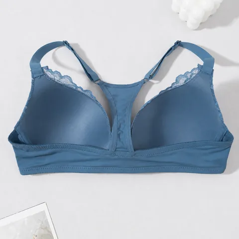 Women French Sexy Lace Bra Underwire Front Closure Racerback Push Up Breathable Lingerie Nylon Spandex Floral Bra Top