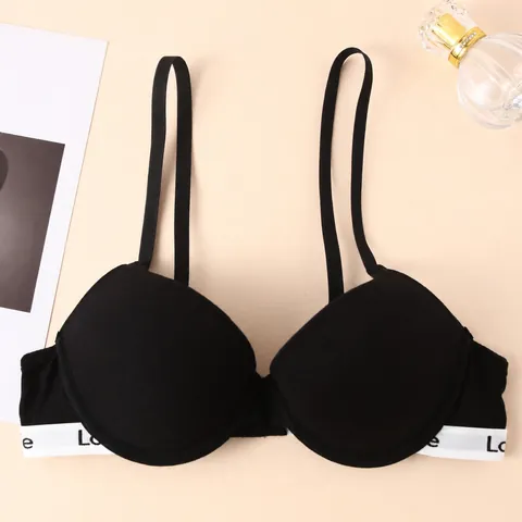 Women Seamless Push Up Underwire Bra Viscose Cotton Blend Breathable Mid Mold Cup Fashion Letter Print Elastic Band Lingerie Top