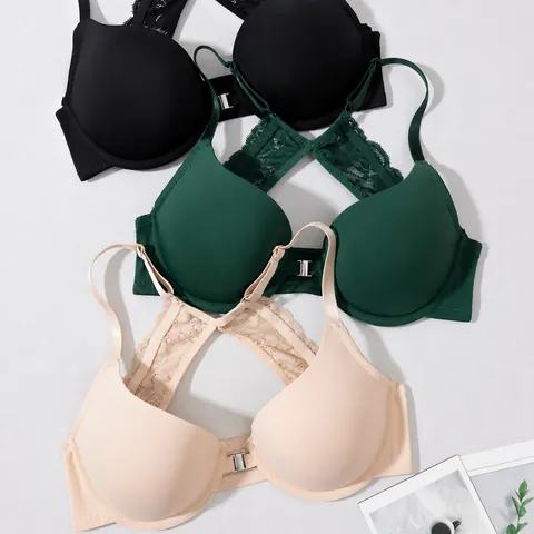 Women Sexy Front Buckle Push Up Bra Smooth Surface Floral Lace Beauty Back Lingerie Adjustable Straps Underwire Nylon Bra
