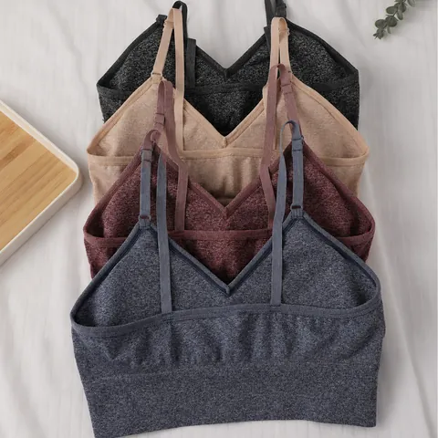 Women Seamless Yoga Sports Bra Heathered Beauty Back Adjustable Straps With Pads Workout Top Breathable Brassiere