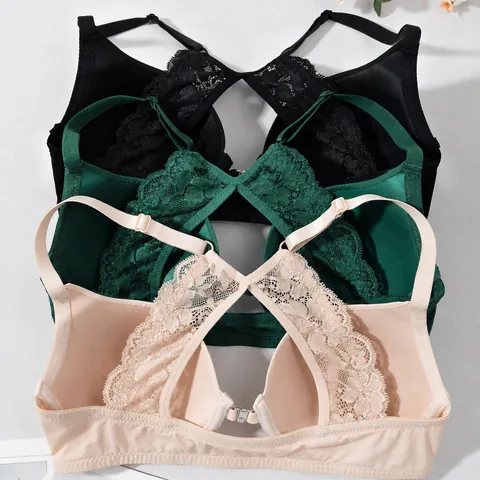 Women Sexy Front Buckle Push Up Bra Smooth Surface Floral Lace Beauty Back Lingerie Adjustable Straps Underwire Nylon Bra
