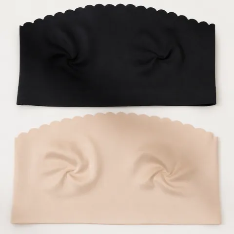 Women's Seamless Ice Silk Tube Top Strapless Non-Slip Bandeau Bra With Scalloped Edge Breathable Solid Color Lingerie Wrap Top