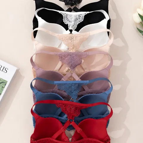 Women sexy Front Closure Push Up Bra French Style Striped Lace Racerback Underwired Breathable Lingerie Sexy Underwear Bra Top