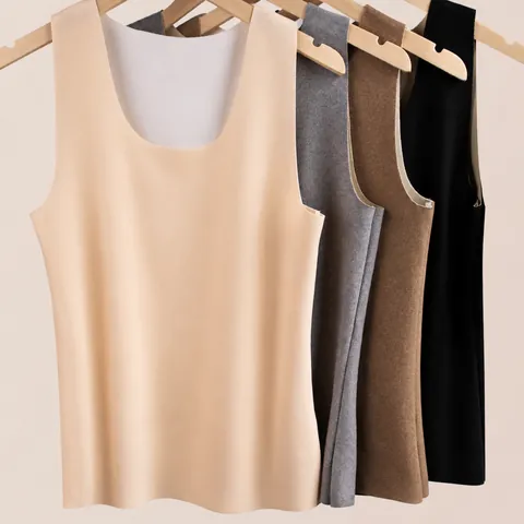 Women Seamless Thermal Vest Fleece Lined Warm Tank Top Slim Fit Sleeveless Base Layer Pullover Undershirt Top For Winter