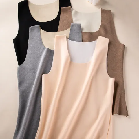 Women Seamless Thermal Vest Fleece Lined Warm Tank Top Slim Fit Sleeveless Base Layer Pullover Undershirt Top For Winter