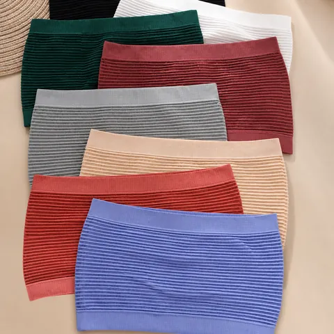 Women's Seamless Ribbed Bandeau Bra Strapless Tube Top Invisible Breathable Elastic Anti-Slip Underwear Top For Everyday
