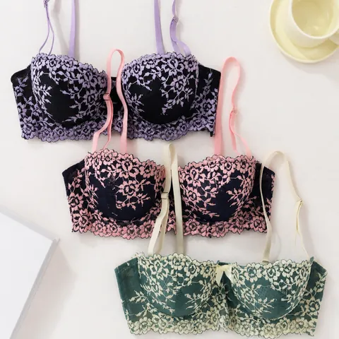 Women Sexy Floral Lace Bra Underwired Push Up Lingerie Top Comfortable Breathable Bralette For Daily Dating Lingerie Top