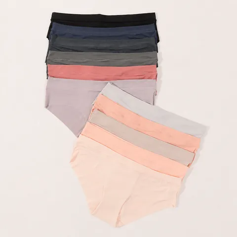 Women Mid Waist Seamless Briefs Breathable High Elastic Cotton Crotch Soft Panties Multicolor Knitted Underwear Bottoms