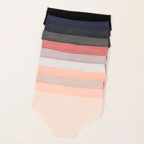 Women Mid Waist Seamless Briefs Breathable High Elastic Cotton Crotch Soft Panties Multicolor Knitted Underwear Bottoms