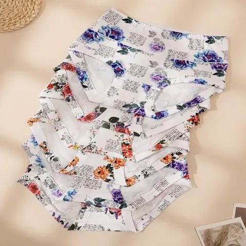 Women's High Waisted Tummy Control Panties Cotton Floral Print Briefs Hip Lift Breathable Soft Underwear Multi Pack