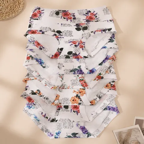 Women's High Waisted Tummy Control Panties Cotton Floral Print Briefs Hip Lift Breathable Soft Underwear Multi Pack