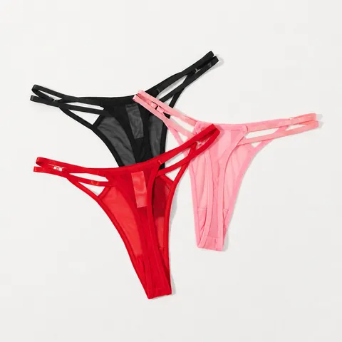 Women Sexy Mesh G-String Adjustable Thin Straps Low Waist Solid Color Breathable Nylon Panties Erotic Underwear Bottom