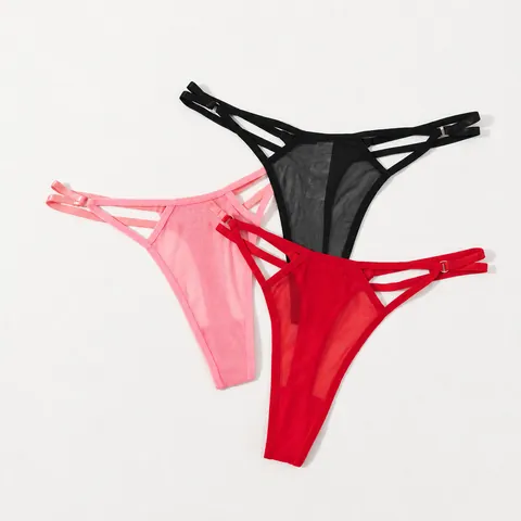 Women Sexy Mesh G-String Adjustable Thin Straps Low Waist Solid Color Breathable Nylon Panties Erotic Underwear Bottom