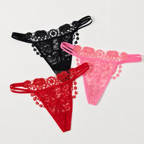 Women Sexy Embroidered Lace Thongs Low Waist T-Back Butterfly Bow Luxury Lingerie G-String Panties For Ladies Daily Dating Wear