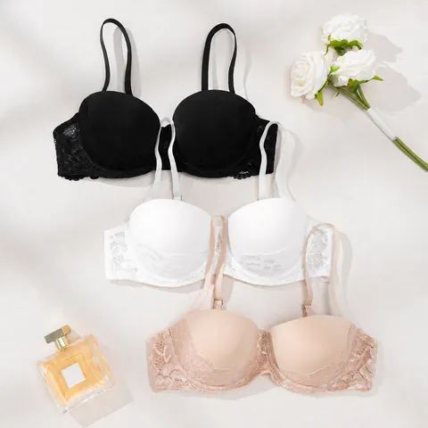 Women Sexy Floral Lace Underwire Bra Push Up Comfortable Supportive Lingerie Adjustable Straps 3/4 Cup Nylon Bralette
