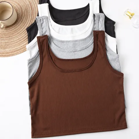 Γυναικείο Casual Crop Tank Top Πλεκτή Ρίγας Στενή Εφαρμογή Μονόχρωμη Στρογγυλή Λαιμόκοψη Φανελάκι Basic Αμάνικο Top