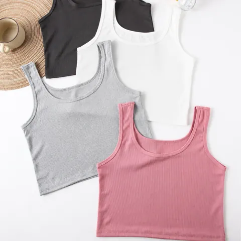 Γυναικείο Casual Crop Tank Top Πλεκτή Ρίγας Στενή Εφαρμογή Μονόχρωμη Στρογγυλή Λαιμόκοψη Φανελάκι Basic Αμάνικο Top