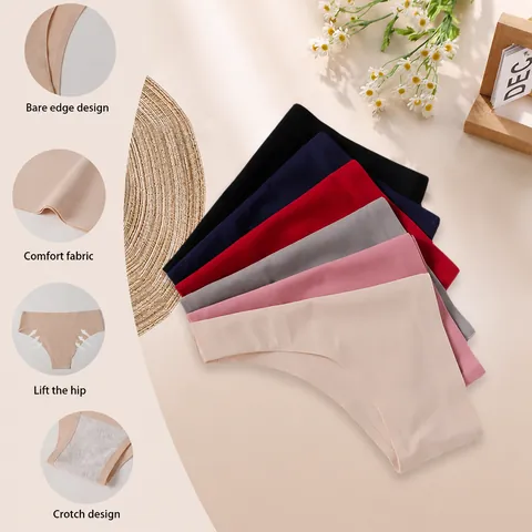 Women Sexy Ice Silk Seamless Thongs Low Waist One-Piece Invisible G-String Sports Breathable Comfort Thong Panties For Ladies