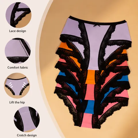 French Style Lace Panties For Women Low Waist Sexy Bow Cotton Knitted Breathable Seamless Lingerie Underwear Bottom