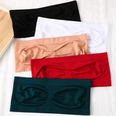 Women Strapless Bandeau Bra Ruched Seamless Tube Top Breathable Wireless Stretchy Lingerie Underwear For Daily Wear