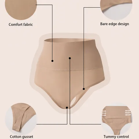 Women High Waisted Seamless Shapewear Thong Polyamide Tummy Control Panties Slimming Body Shaper Underwear