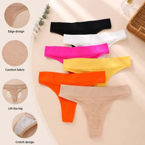 Women's Ribbed Low Waist Thong Breathable Nylon Seamless Sporty G-String Panties For Yoga Gym Daily Wear Fashion Underwear