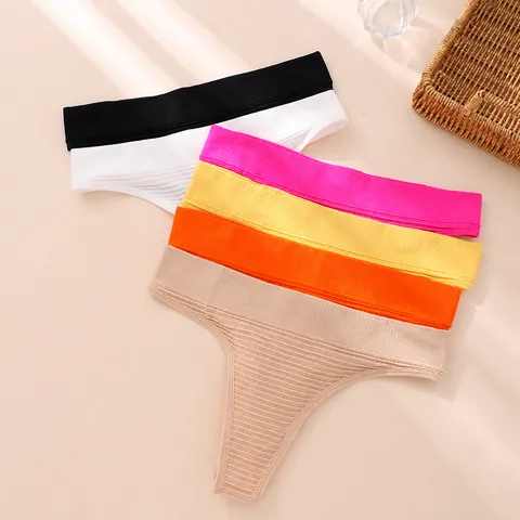Women's Ribbed Low Waist Thong Breathable Nylon Seamless Sporty G-String Panties For Yoga Gym Daily Wear Fashion Underwear