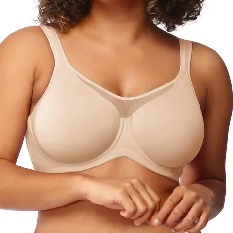 Women Plus Size Minimizer Underwire Bra Unlined T-shirt Bra Breathable Mesh Stitching Full Coverage Everyday Sexy Lingerie Top