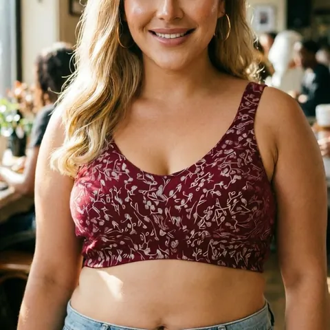 Women's Plus Size Wireless Bra Wide Shoulder Straps Comfortable Cotton Lingerie Printed Thin Cup Botanical Floral Bralette