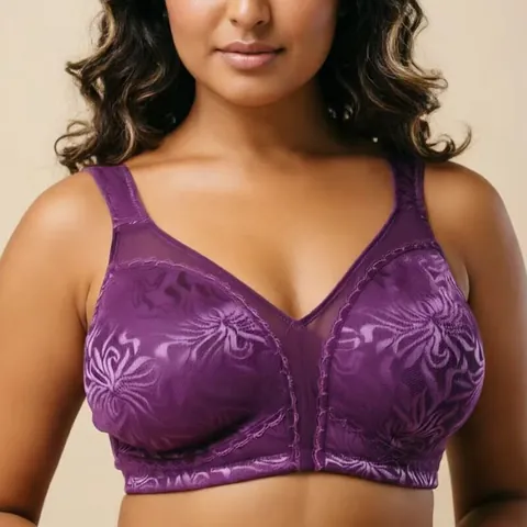 Women Plus Size Wireless Bra Floral Jacquard Embroidery Lace Minimizer Bra Full Cup Supportive Comfortable Lingerie Bra