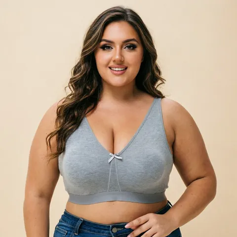 Plus Size Seamless Wireless Cotton Bra Ultra-Thin Full Cup Breathable Comfortable Underwear For Large Bust Women