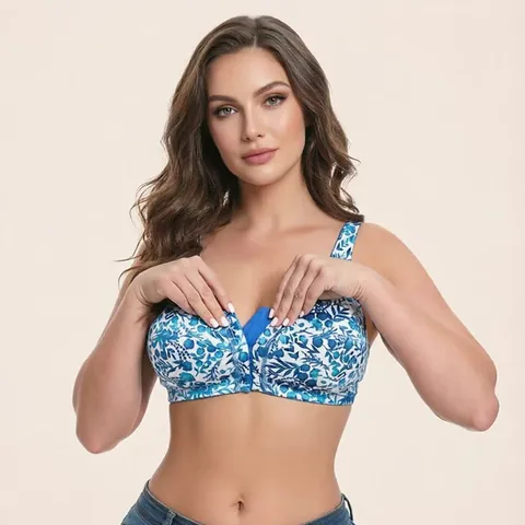 Women Plus Size Front Closure Bra Wirefree Floral Print Vest Style Nylon Polyester Lingerie Comfortable Thin Minimizer Bra