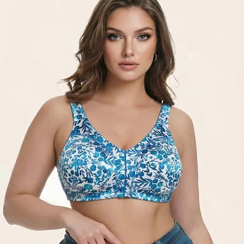Women Plus Size Front Closure Bra Wirefree Floral Print Vest Style Nylon Polyester Lingerie Comfortable Thin Minimizer Bra