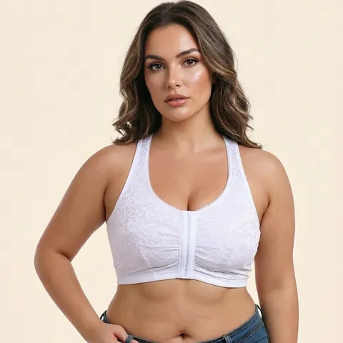 Women Plus Size Wireless Ultra-Thin Lace Bra Front Buckle Comfortable Sleep Underwear Breathable Push Up Bralette Vest