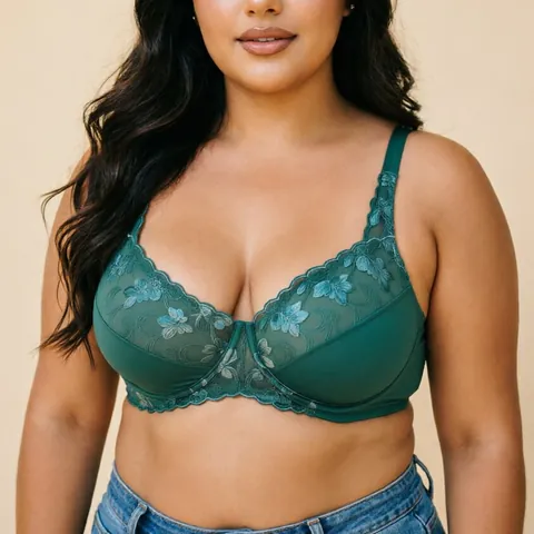 Damen Übergröße Spitze Stickerei BH Französischer Stil Lingerie Mit Bügel Bequem Atmungsaktiv Push Up Lingerie Polyester Top