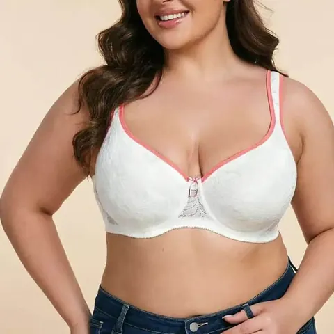 Women Plus Size Lace Bra With Wide Pressure Relieving Shoulder Straps Comfortable Thin Cup Floral Lace Lingerie Top Anti Sagging